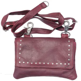 Burgundy Lambskin Stud Trim Leather Hip Clip Bag #PKK9702RR