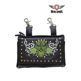 Studded Lime Green & White Sugar Skull Naked Cowhide Leather Belt Bag