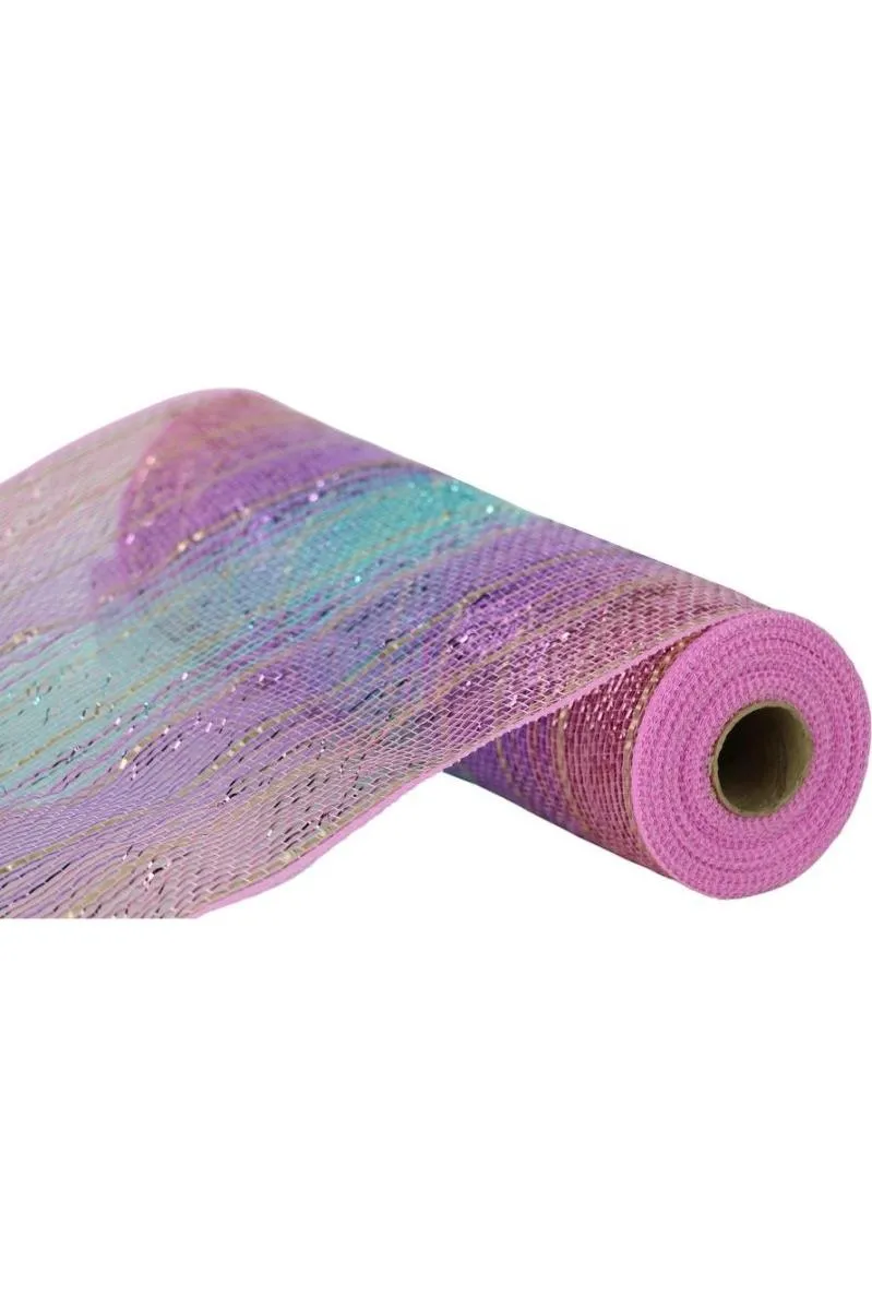 10" Metallic Foil Ombré Mesh Ribbon: Light Pink, Lavender, Ice Blue, Gold (10 Yards)