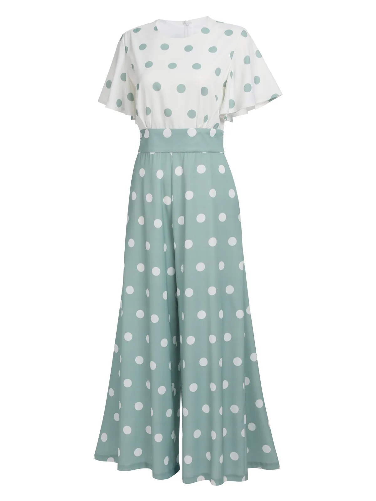 1930s Green White Splicing Polka Dot Jumpsuit