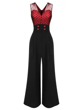 1930s Polka Dot Patchwork Button Jumpsuit