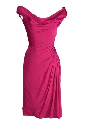 1950's Ceil Chapman Raspberry Pink Silk Chiffon Vintage Dress