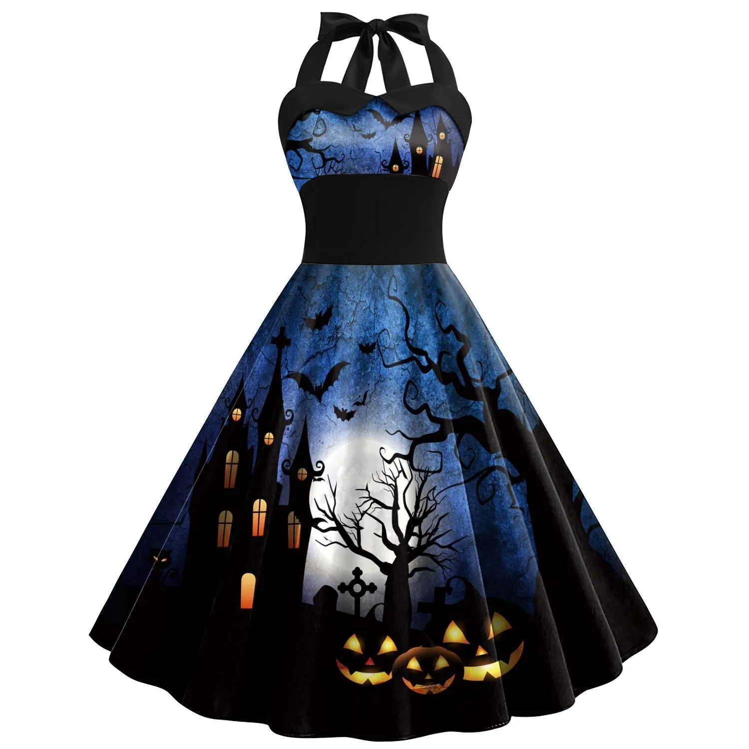 1950s Halloween Halter Waist Swing Dress