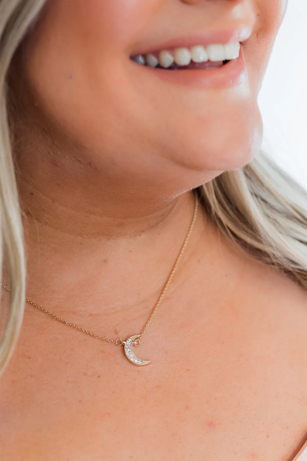 Adjustable Crescent Moon Necklace- Gold