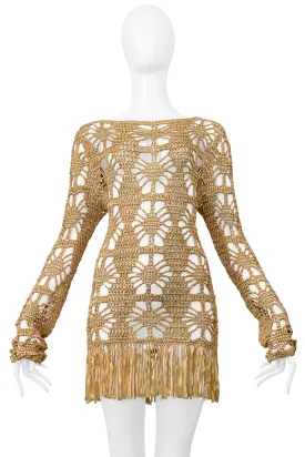 ANNA MOLINARI GOLD RIBBON MINI DRESS WITH FRINGE