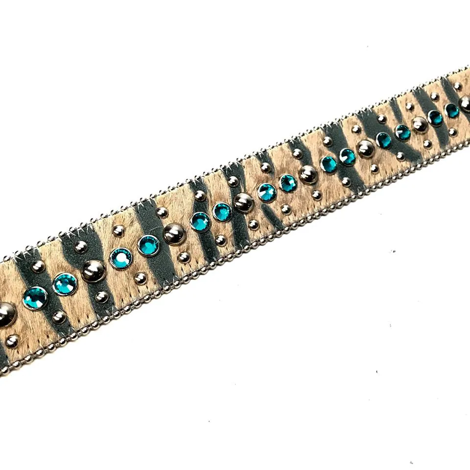 b.b. Simon Blue/Cream Pony Hair Crystal Belt