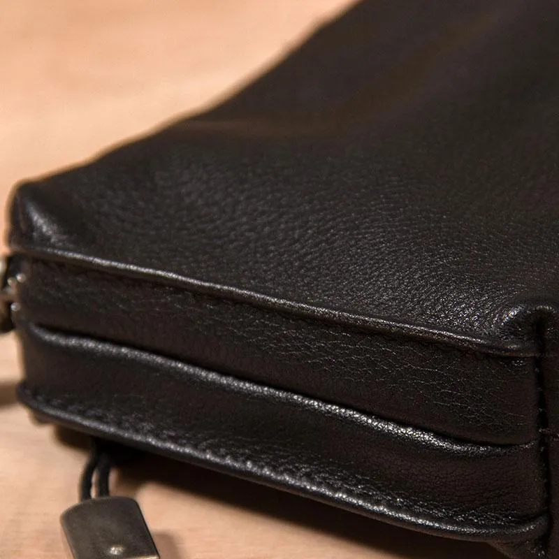 Black Leather Mens Clutch Wallet Wristlet Wallet Zipper Clutch for Men