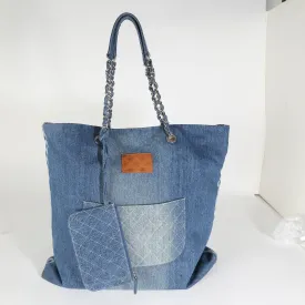 Blue Washed Denim Large Shopping Tote