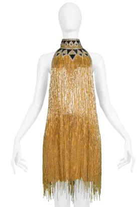 BOB MACKIE GOLD & BLACK DECO INSPIRED BEADED DRESS 1980S