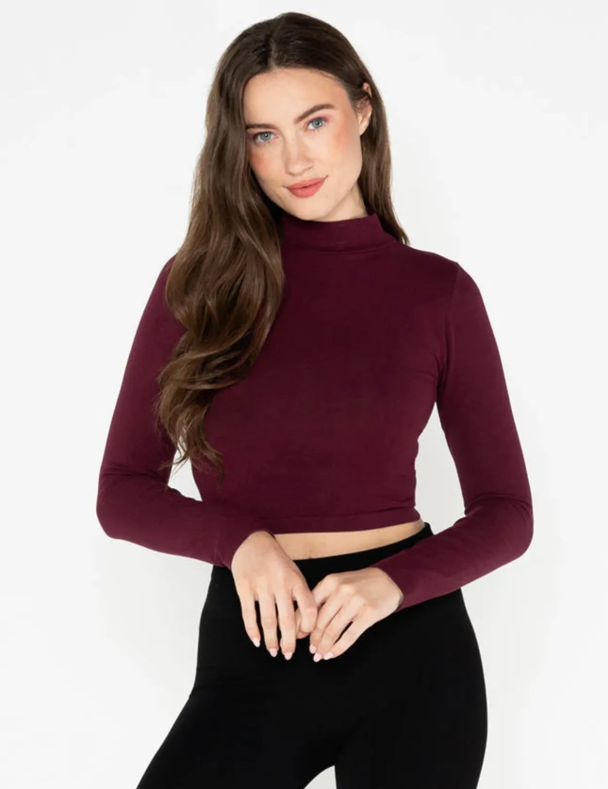 C'EST MOI BAMBOO LS CROP MOCK NECK TOP