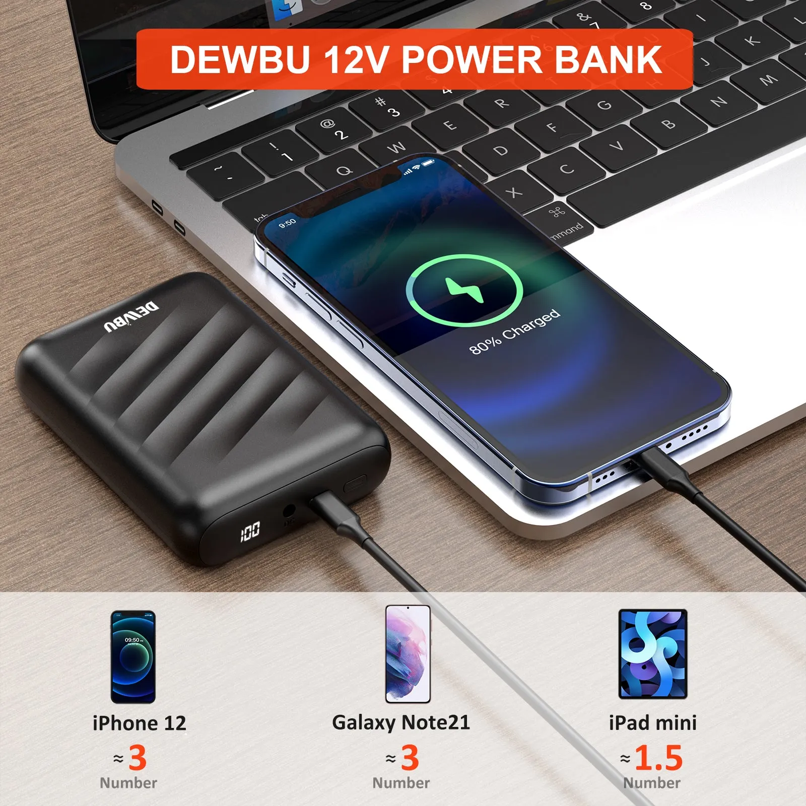 DEWBU® 12V Rechargeable Power Bank Charger for Heated Jackets - Portable and High-Capacity Battery Pack