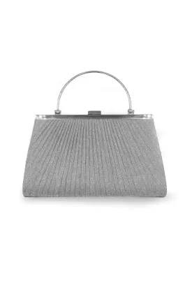 ELAINA CLUTCH WITH METAL HANDLE GRAB IN SILVER