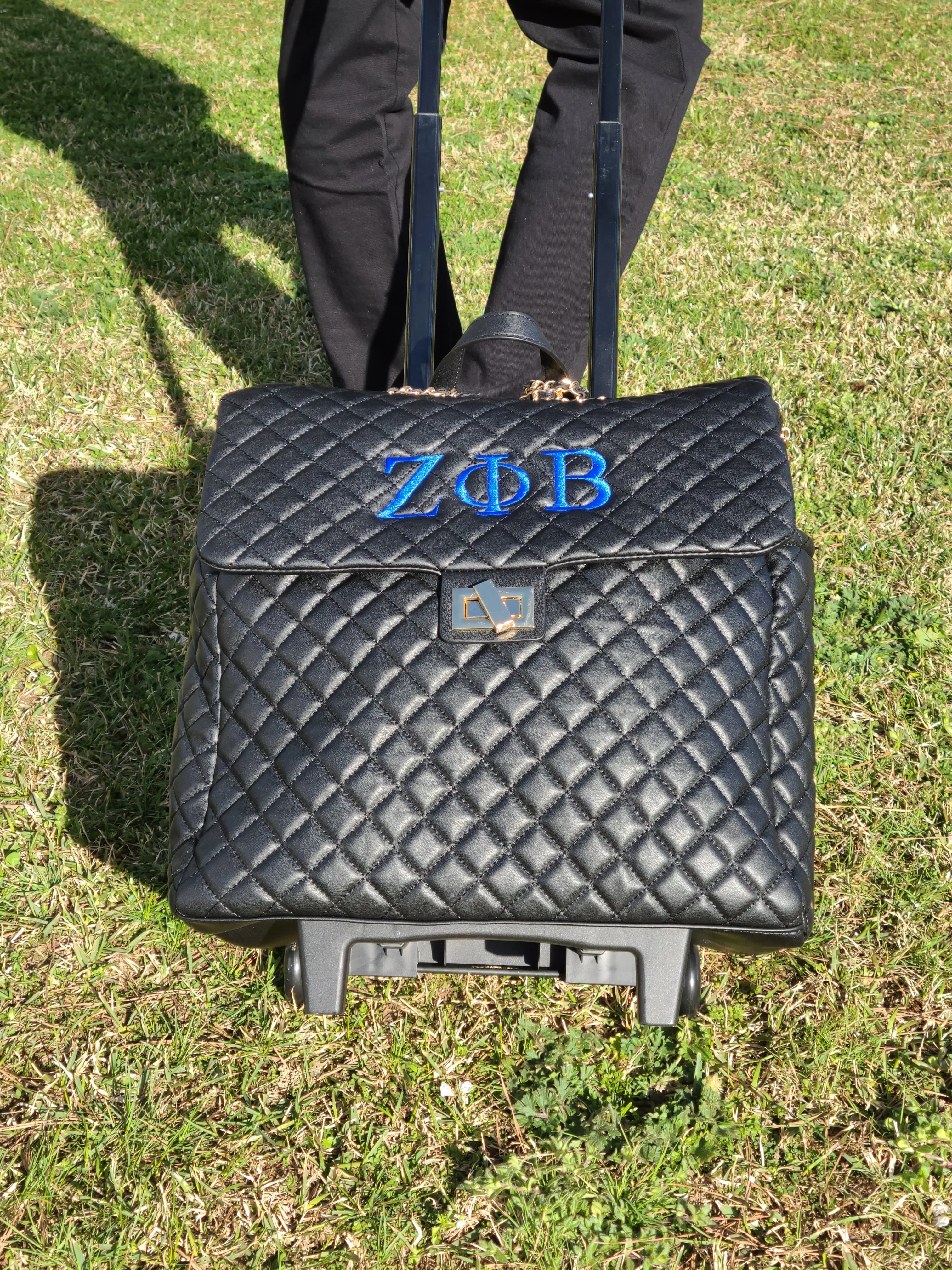 Embroidered Zeta Phi Beta Rolling Quilted Travel Tote