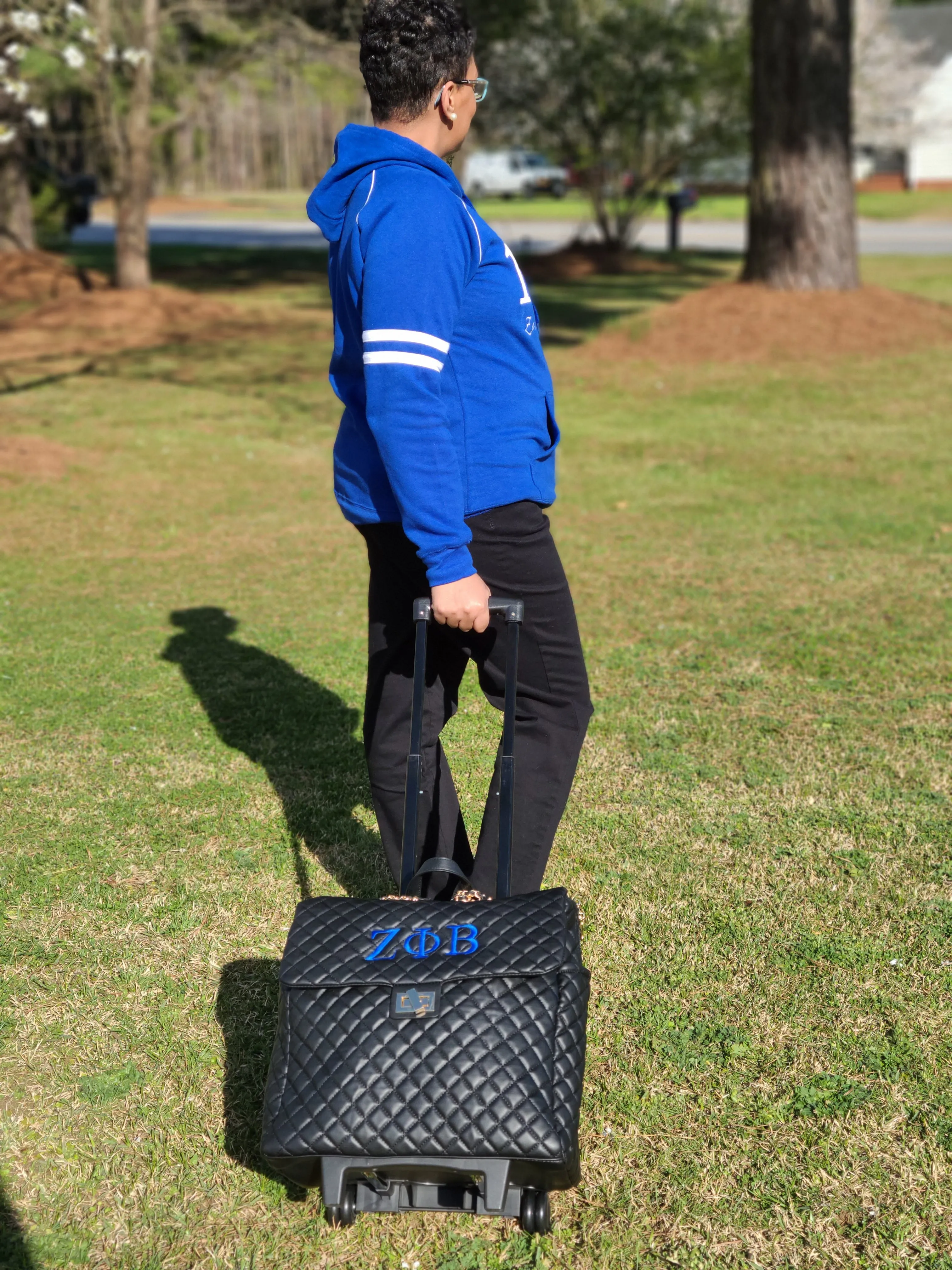 Embroidered Zeta Phi Beta Rolling Quilted Travel Tote