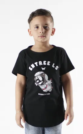 Entree Kids Astronaut Bear Curved Hem Tee In Black