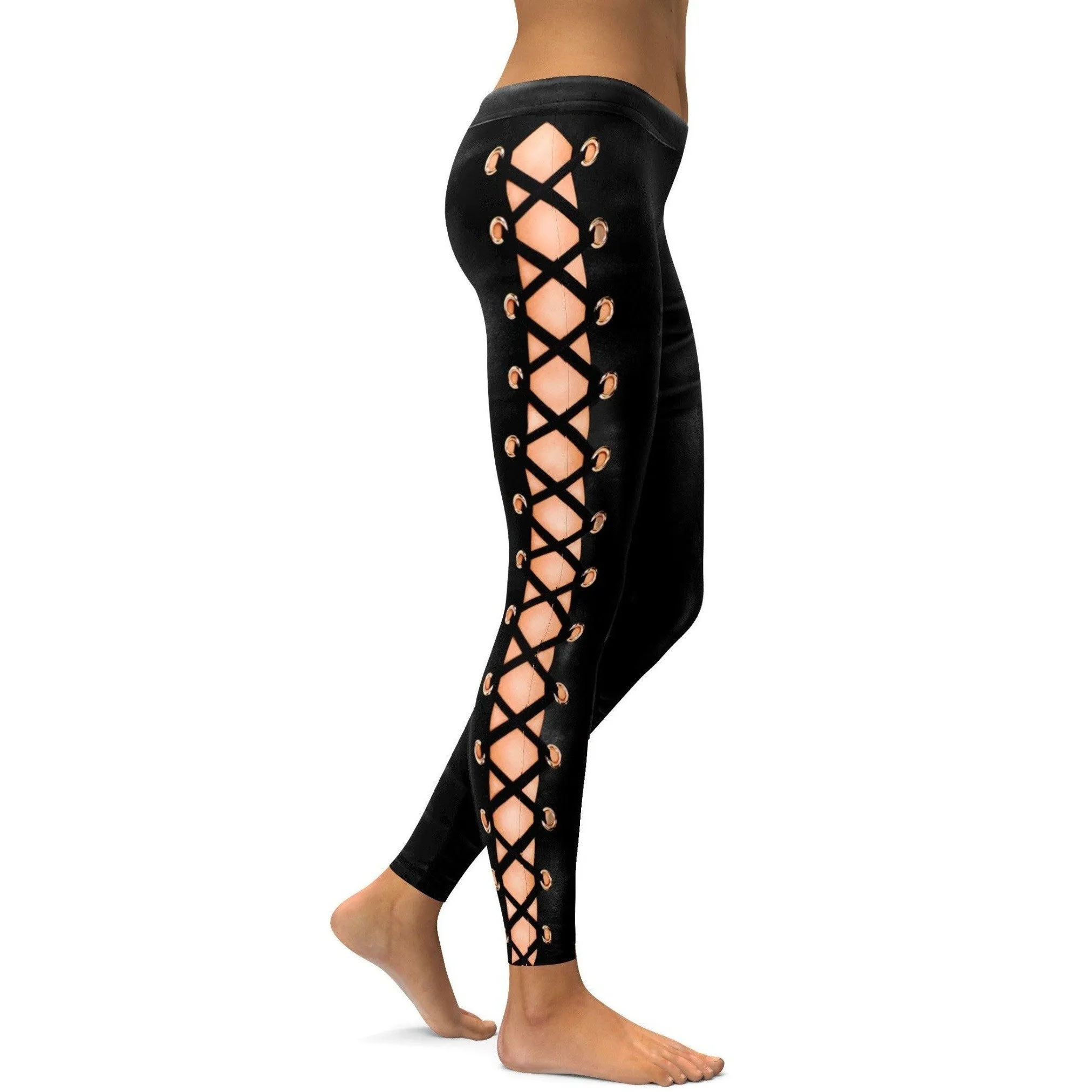 Faux Leather Lace Up Leggings