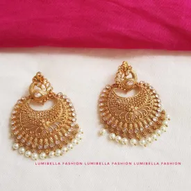 Golden Chandbali Earrings With Matte Polish