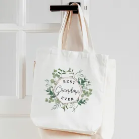 Grandma tote bag | Best Grandma Ever linen textured tote | greenery wreath perfect for mothers day or birthday gift