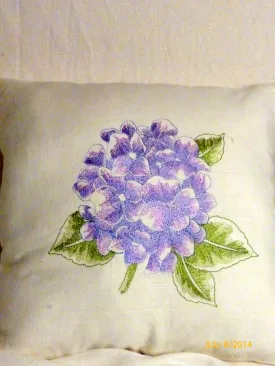 Hydrangea pillow, embroidered hydrangea pillow