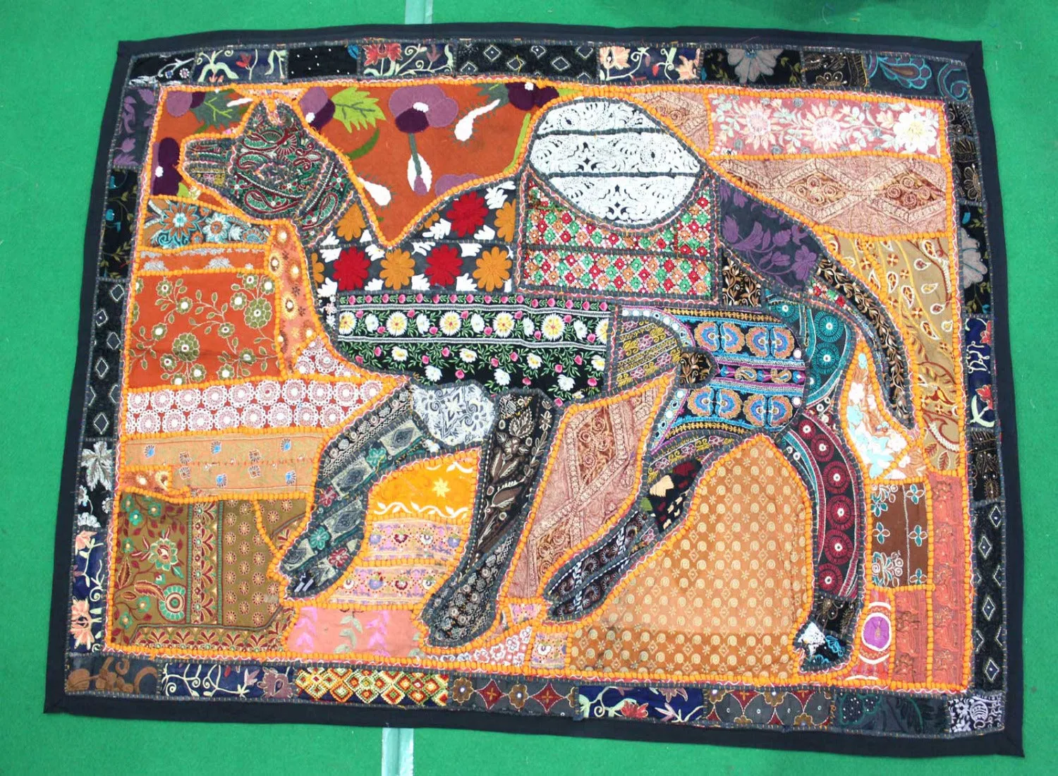 Indian Camel Wall Hanging Embroidered Tapestry Orange