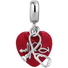 Medical Stethoscope EKG Heart Dangle Pendant Charm