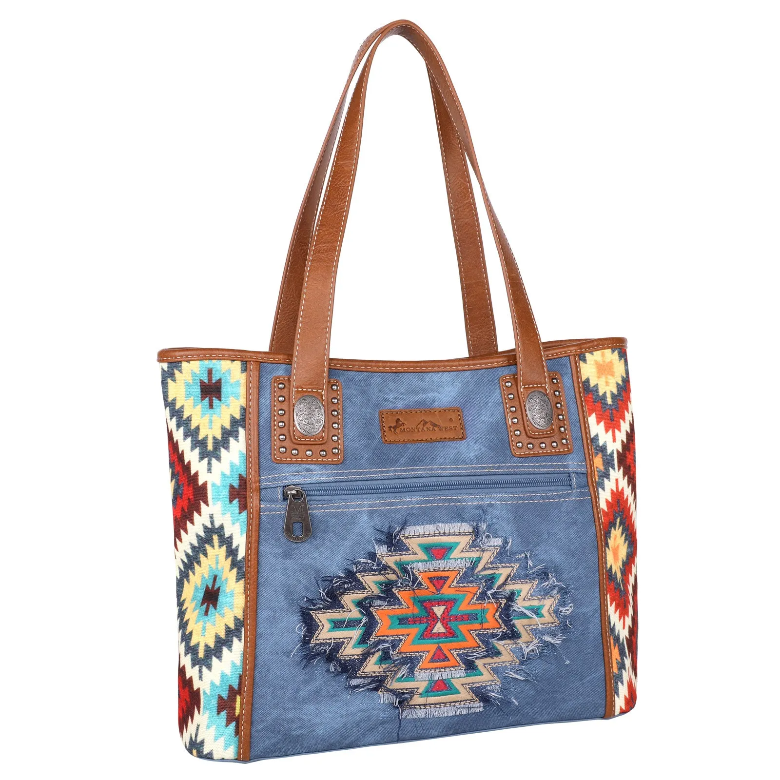 MW1210G-8317 Montana West Aztec Jean Denim Collection Concealed Carry Tote