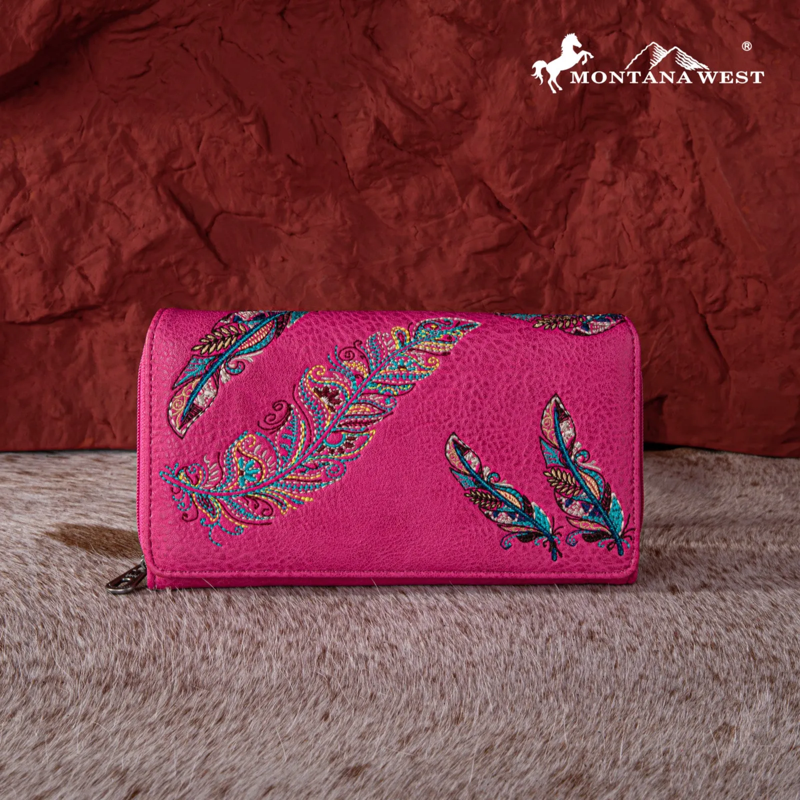 MW1242-W010 Montana West Feather Embroidered  Collection Wallet