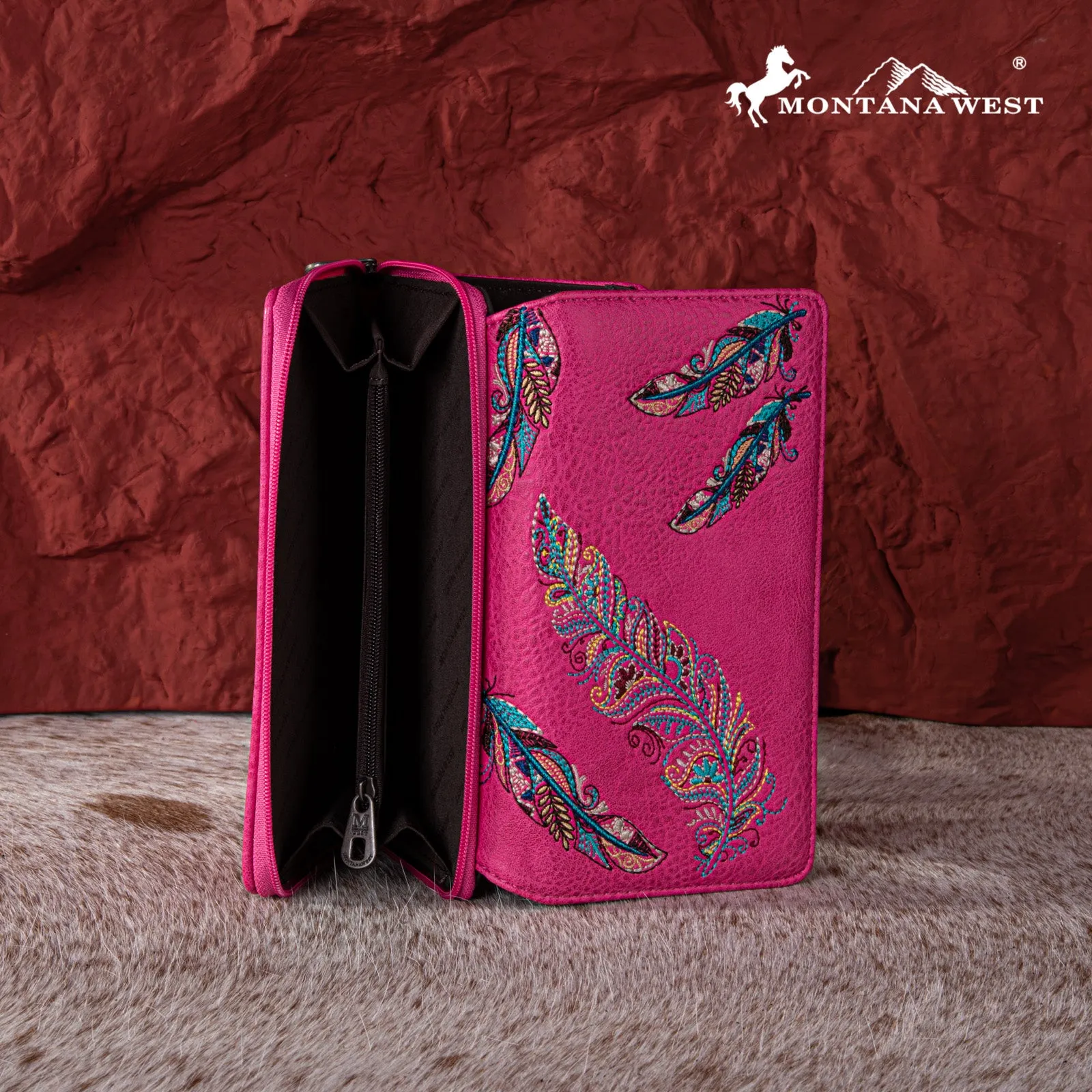 MW1242-W010 Montana West Feather Embroidered  Collection Wallet