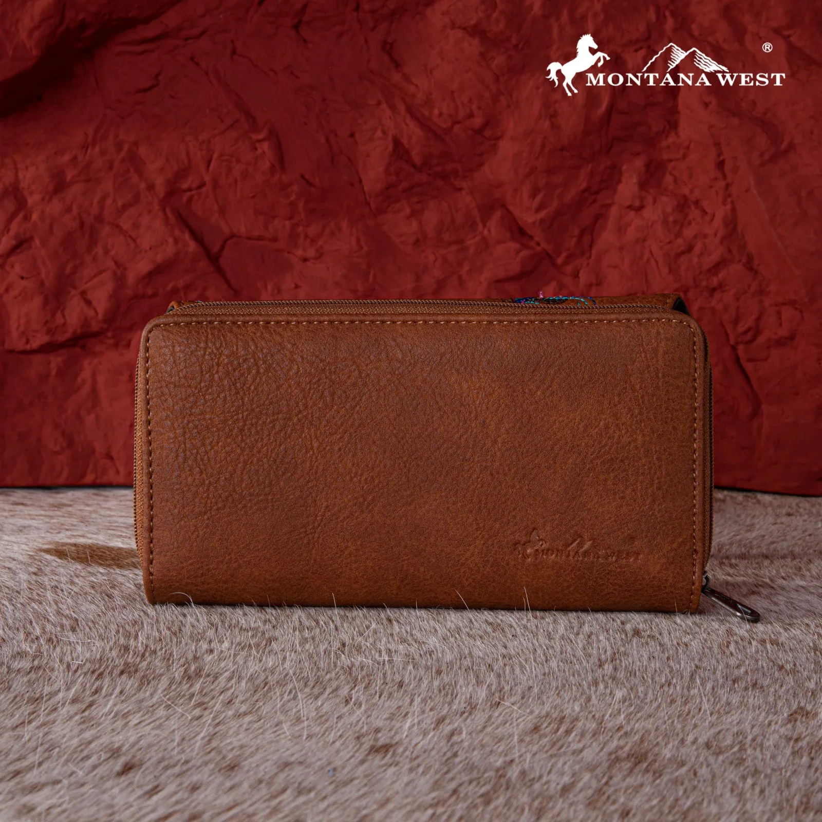 MW1242-W010 Montana West Feather Embroidered  Collection Wallet