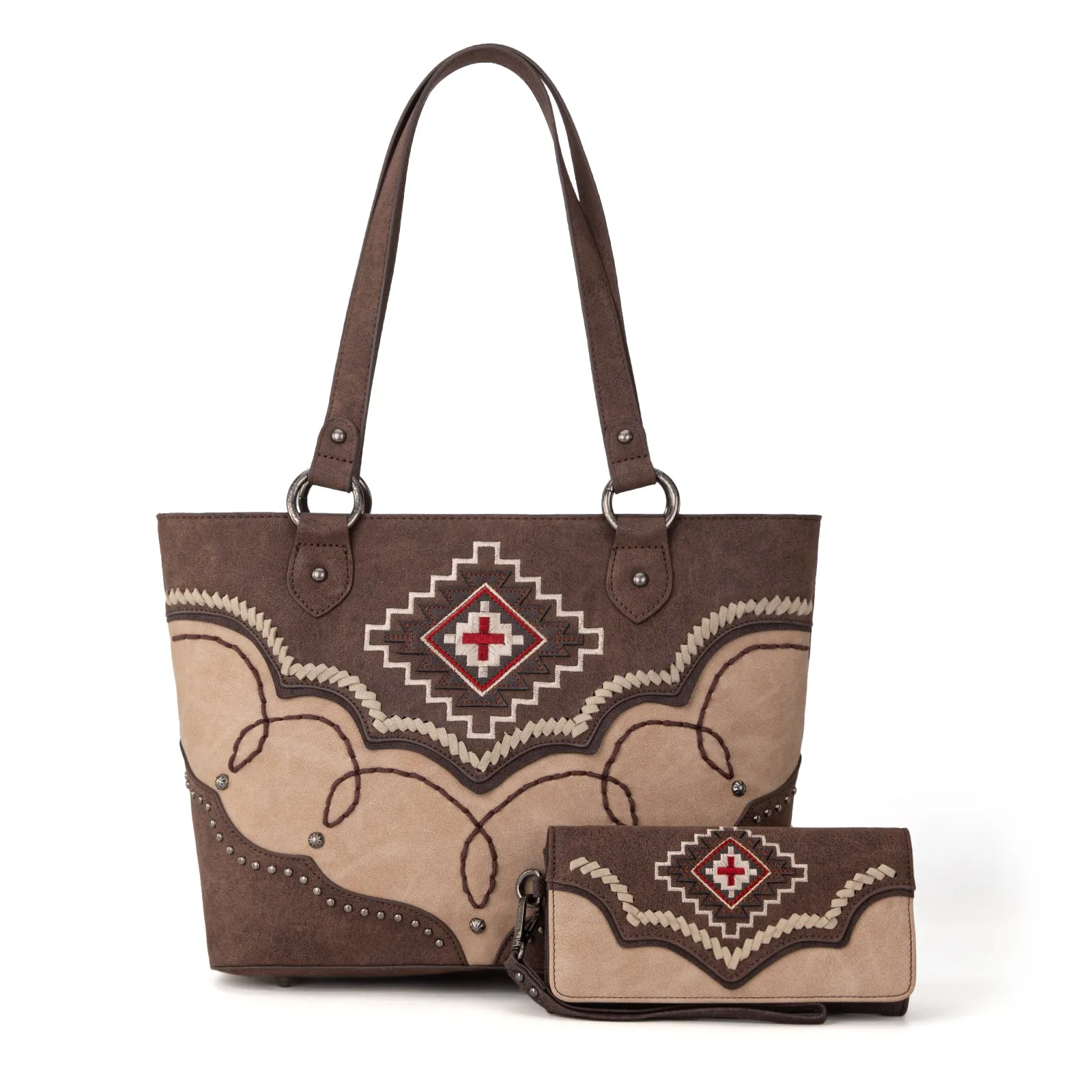 MW1310G-8317W  Montana West Embroidered Aztec Collection Concealed Carry Tote-Set