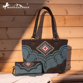 MW1310G-8317W  Montana West Embroidered Aztec Collection Concealed Carry Tote-Set