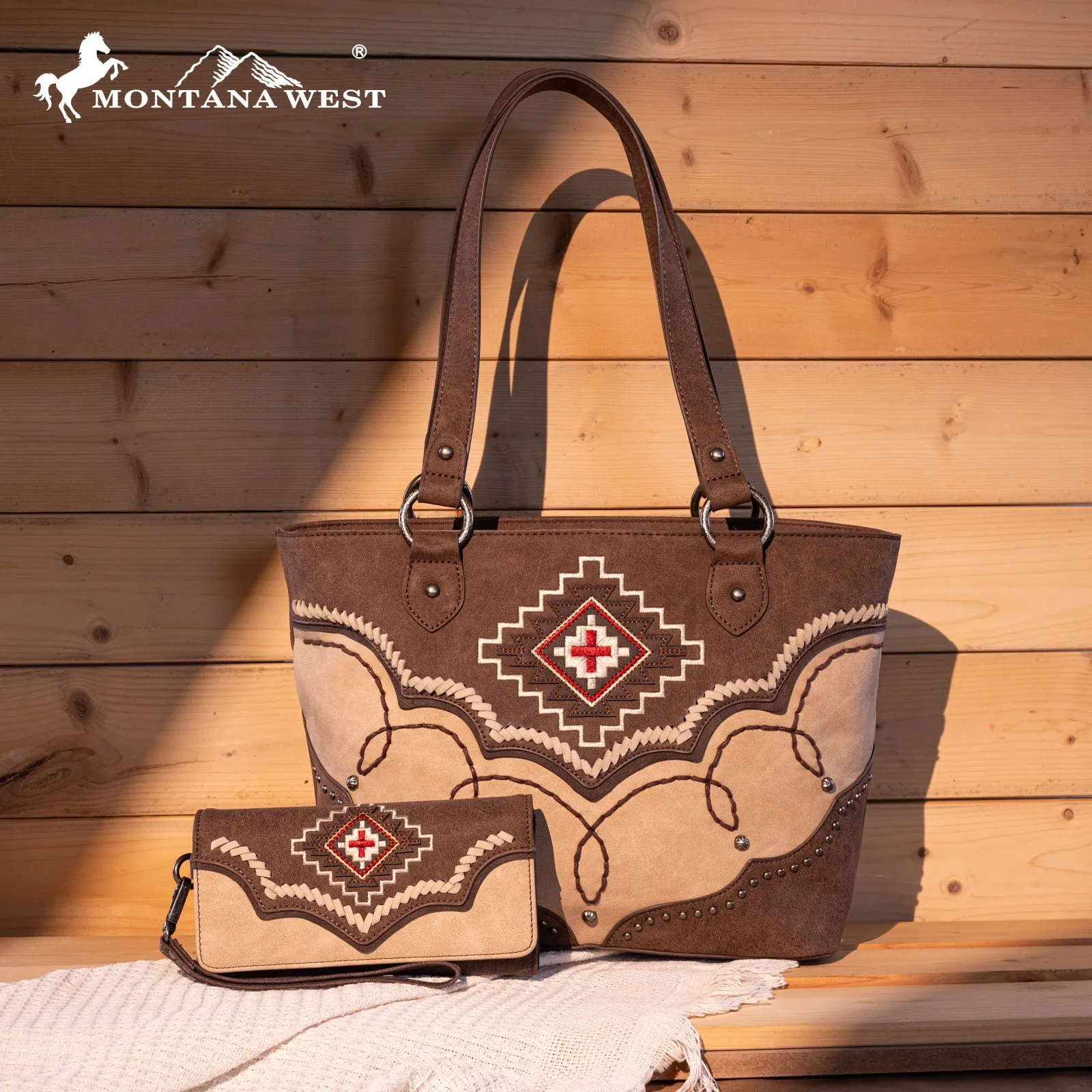 MW1310G-8317W  Montana West Embroidered Aztec Collection Concealed Carry Tote-Set