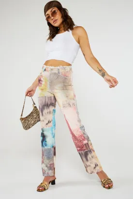 Patchwork Statue Print Boyfriend Jeans