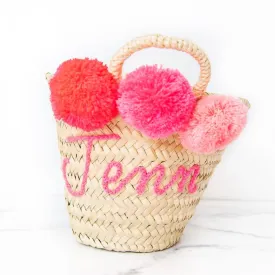 Personalized Pink Pom Pom Tote