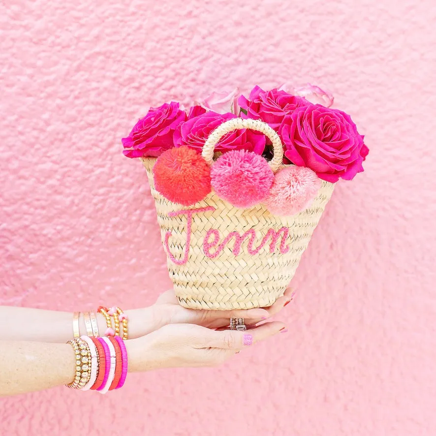 Personalized Pink Pom Pom Tote