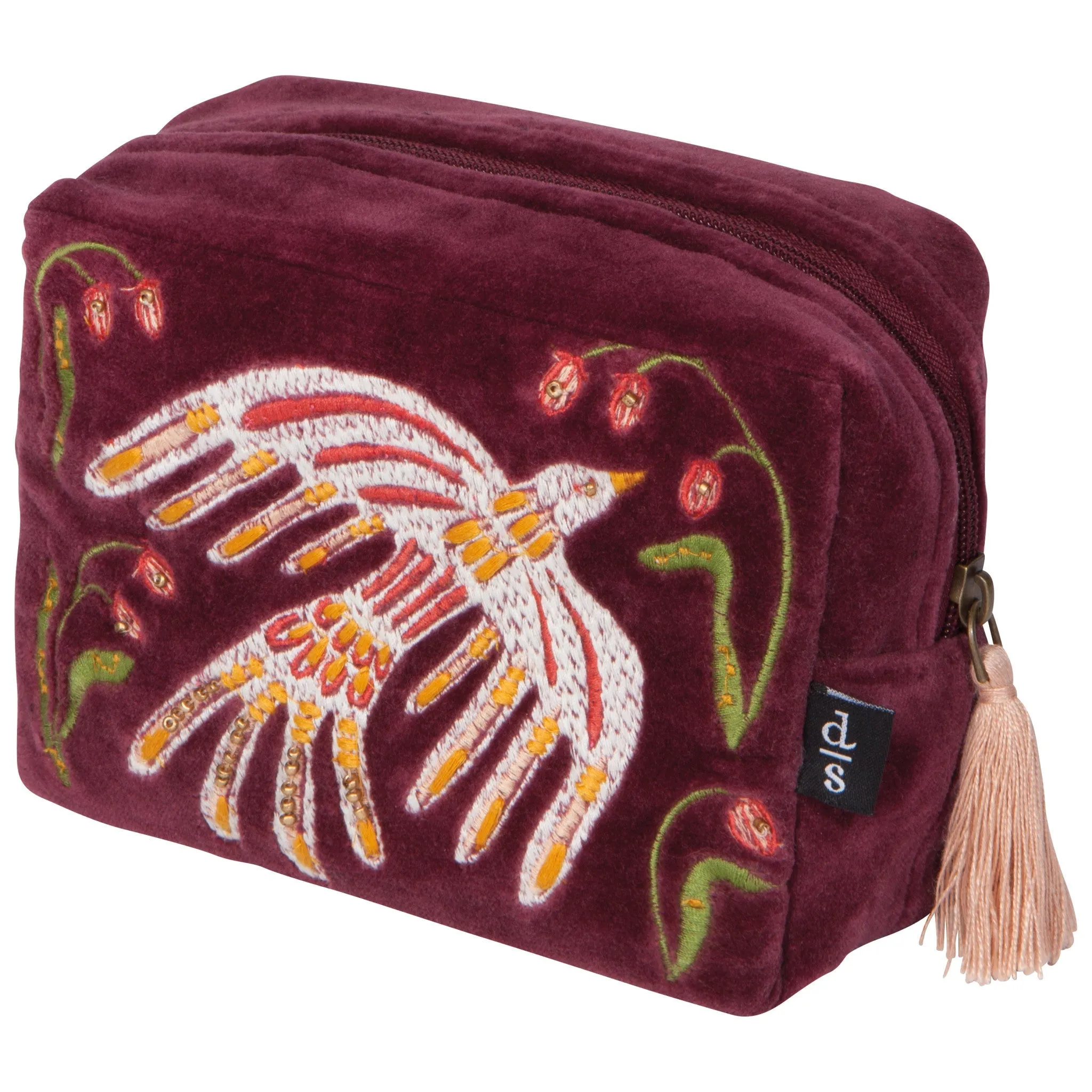 Plume Bird Maroon Velvet Embroidered Pouch