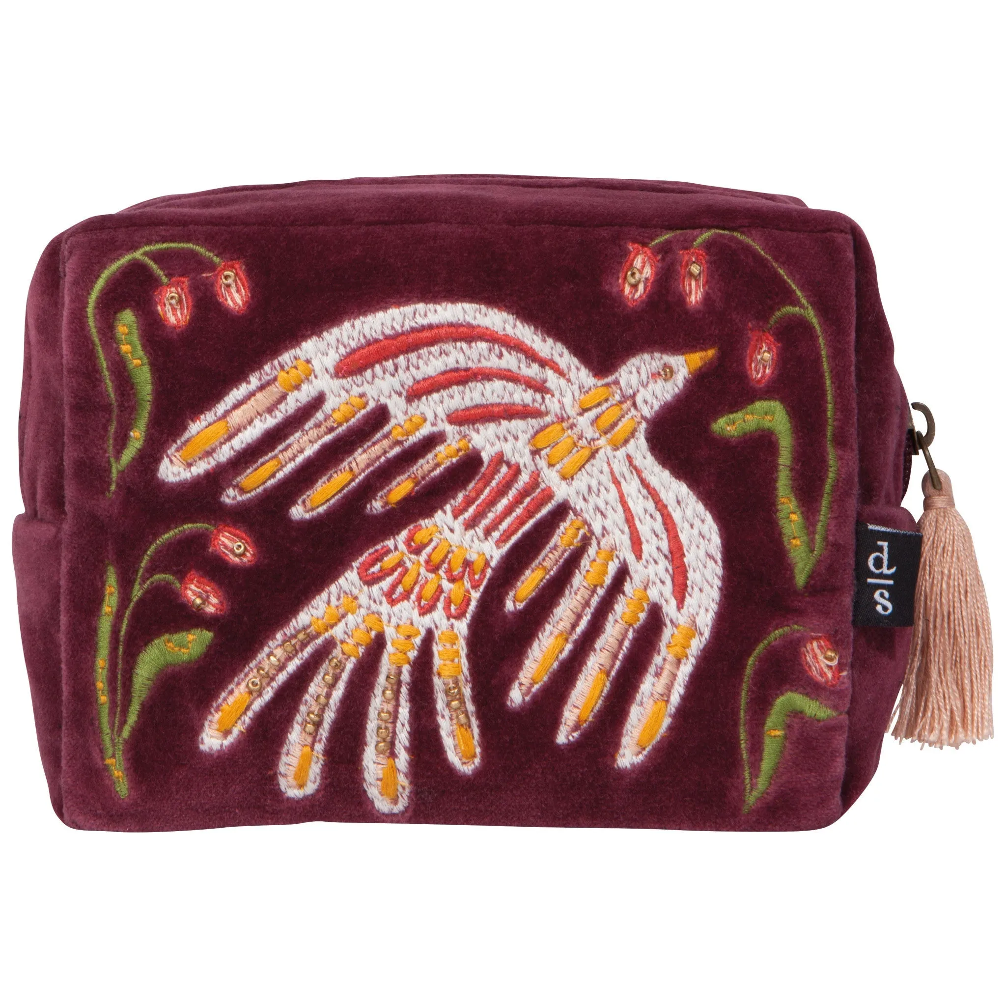 Plume Bird Maroon Velvet Embroidered Pouch