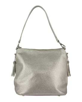 Premio Harper Silver Leather Shoulder Bag