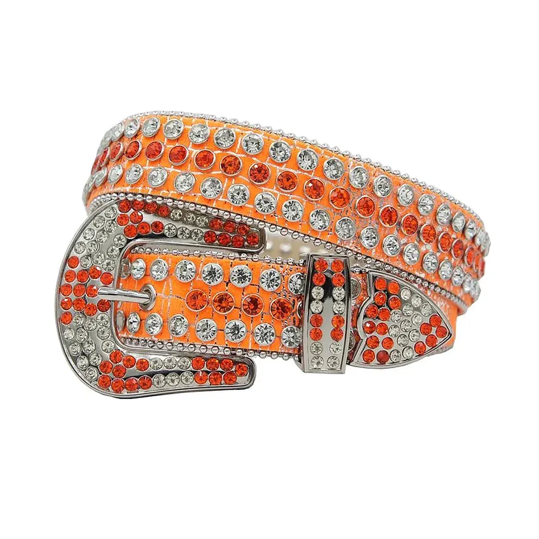 Rhinestone Orange Strap With Orange & Crystal Studded Belt