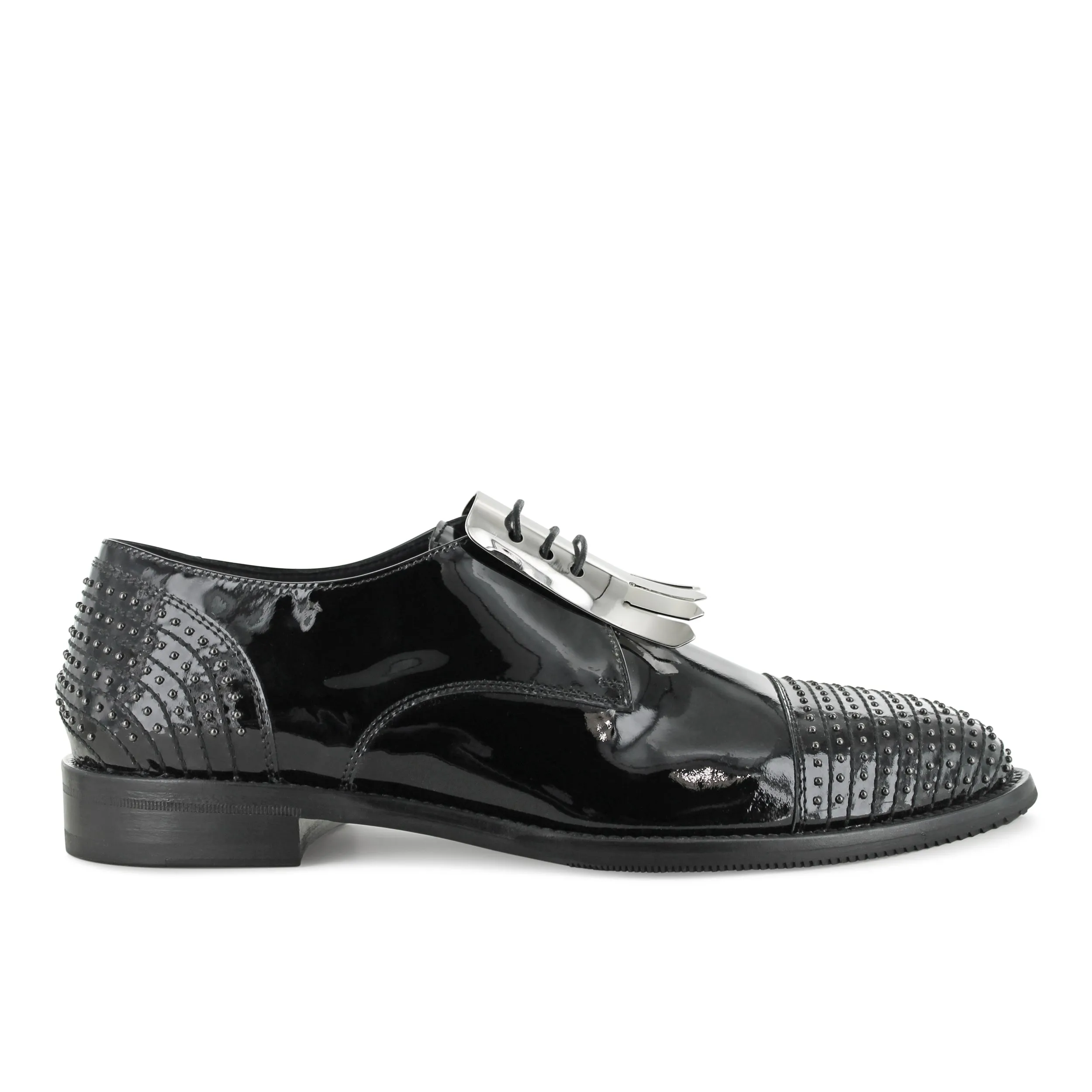 S5083 - Black Patent Eve W/ Silver Fringe