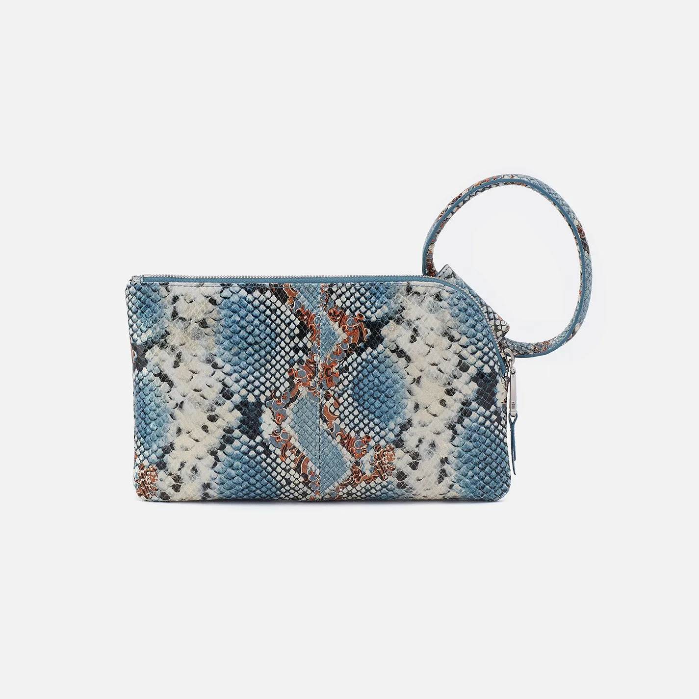 Sable Wristlet In Printed Leather - Blue Tempest