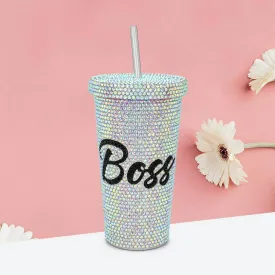 Silver Bling Studded Boss Message 17oz Stainless Steel Tumbler