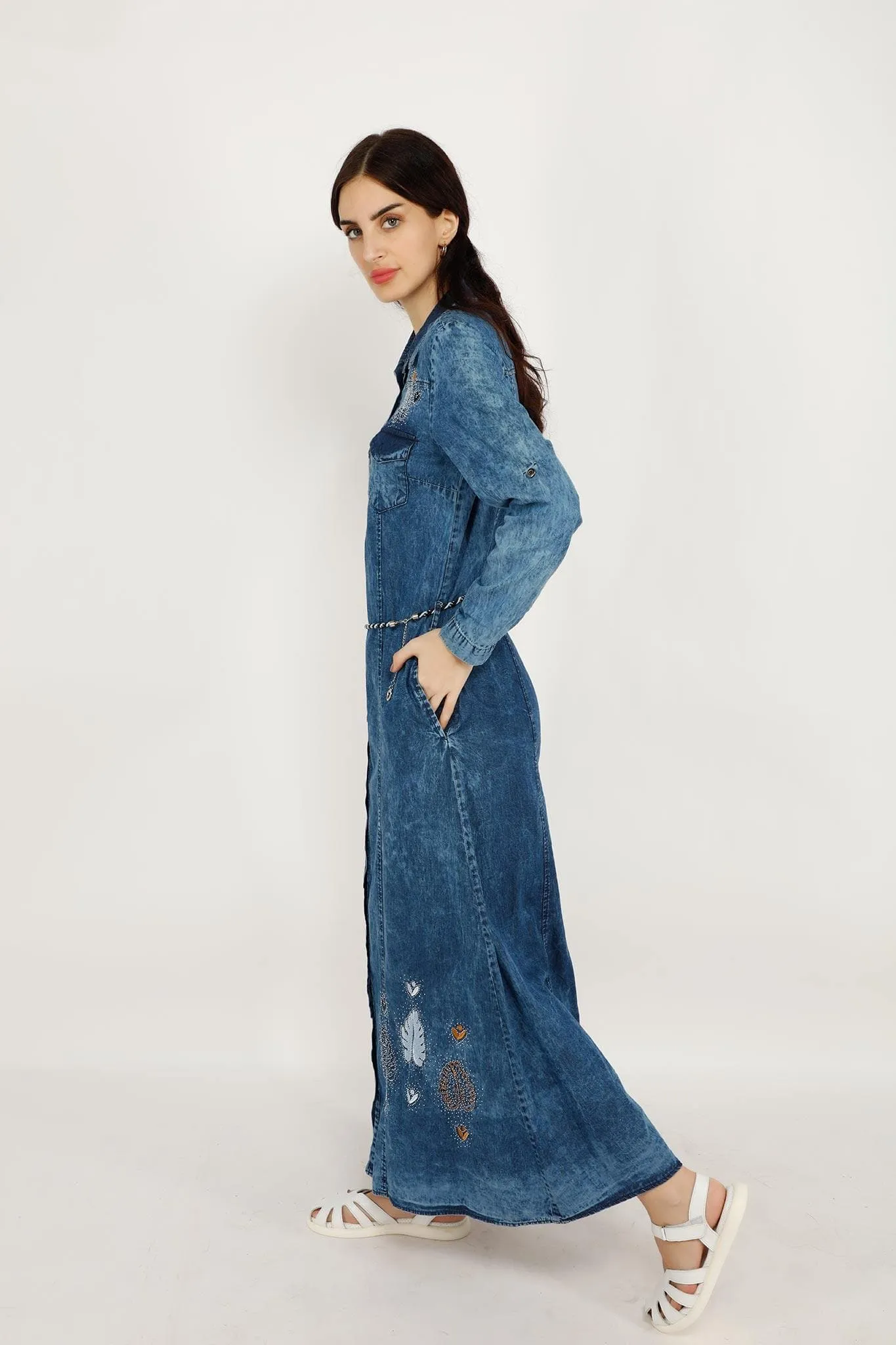 SPARKLING FLOWER JEANS LONG DRESS3 6090