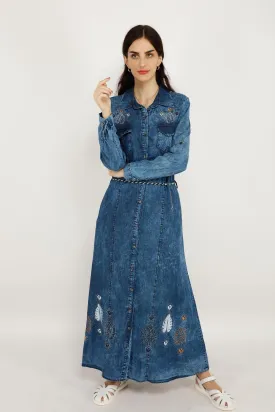 SPARKLING FLOWER JEANS LONG DRESS3 6090