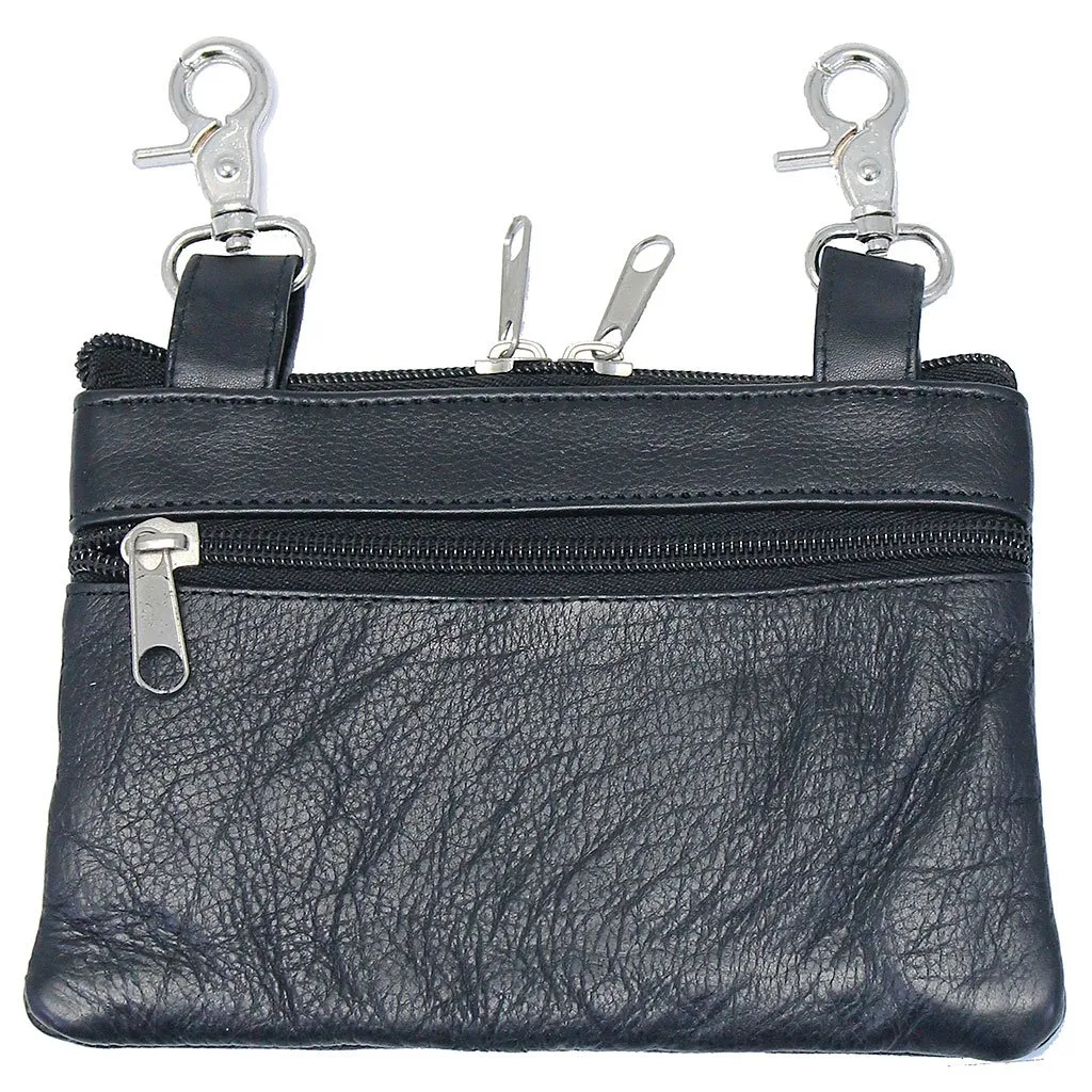 Stud Trim Black Leather Hip Clip Bag With Removable Strap #PKK2151RK