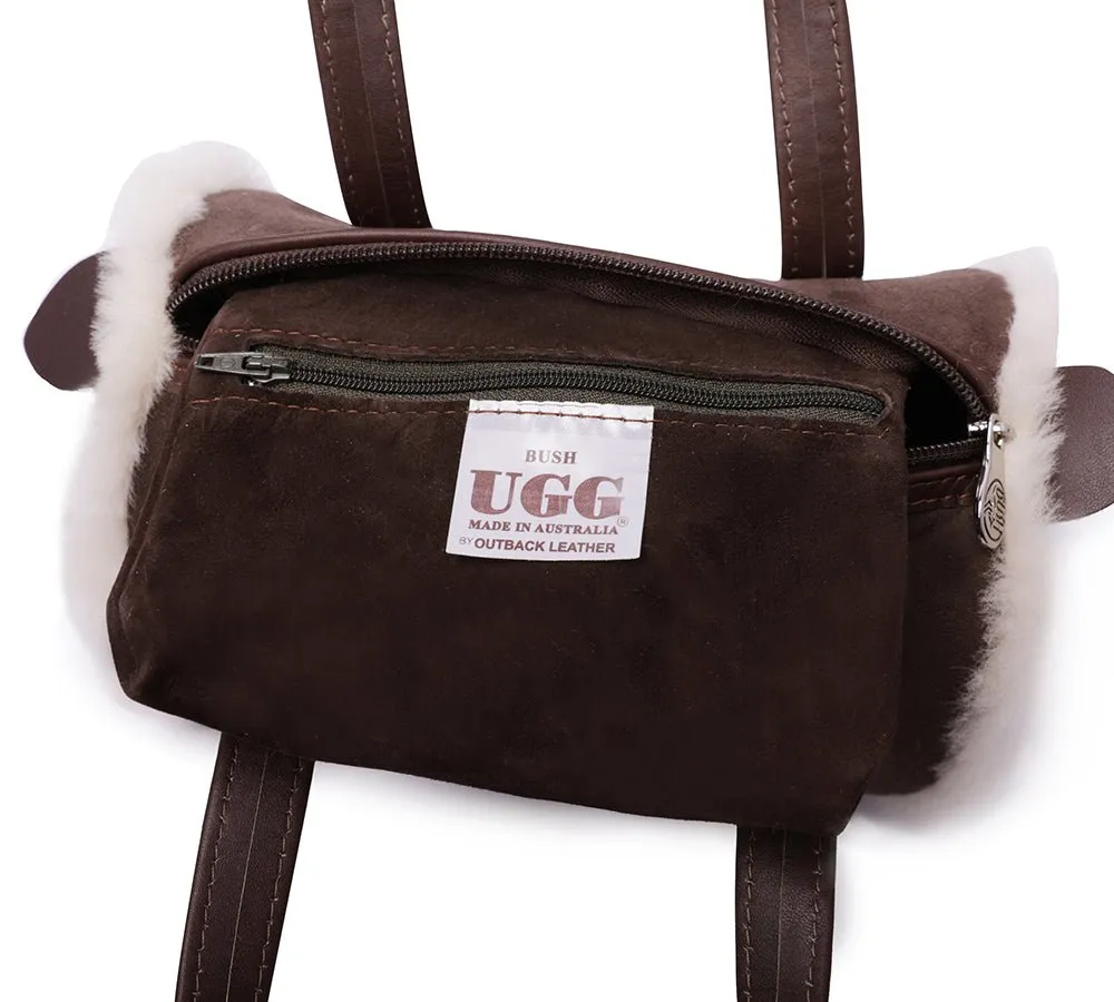 Women Sheepskin Wool Small Hand Carry Zip Barrell Bag