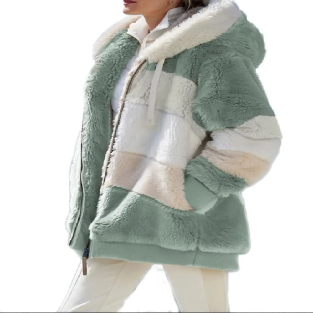 Women's Loose, Warm and Plush Hooded Jacket for Winter