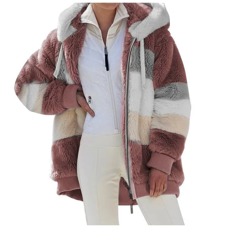 Women's Loose, Warm and Plush Hooded Jacket for Winter